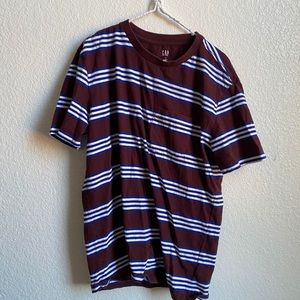 Maroon blue and white striped shirt